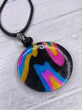 Alisha D Resin Colorful Watercolor Circle Pendant Statement Necklace